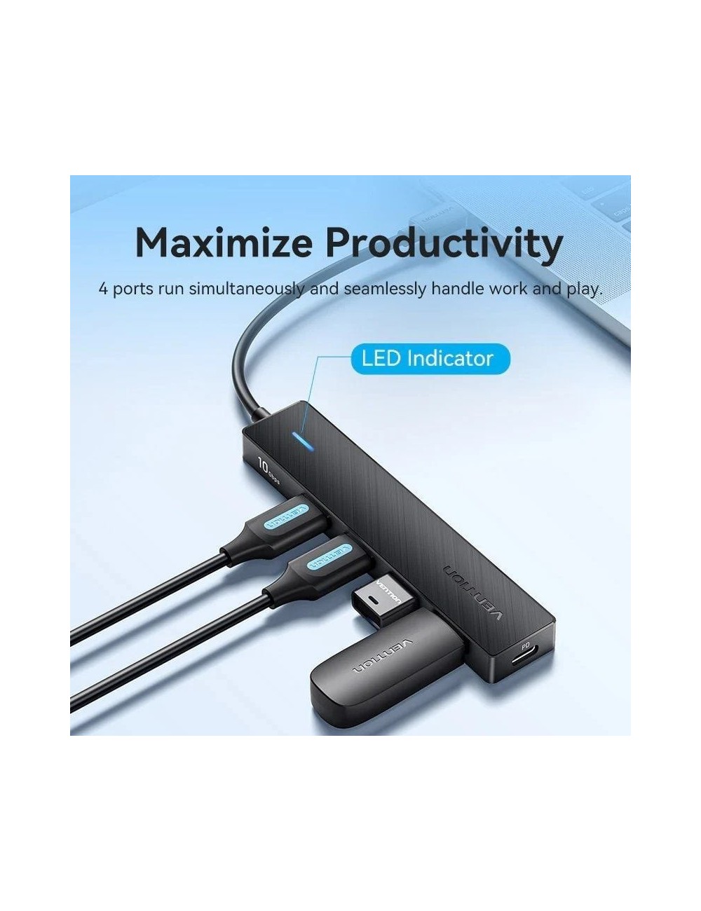 Hub USB Tipo-C 3.2 Vention CKCBB/ 4xUSB/ 1xUSB Tipo-C PD