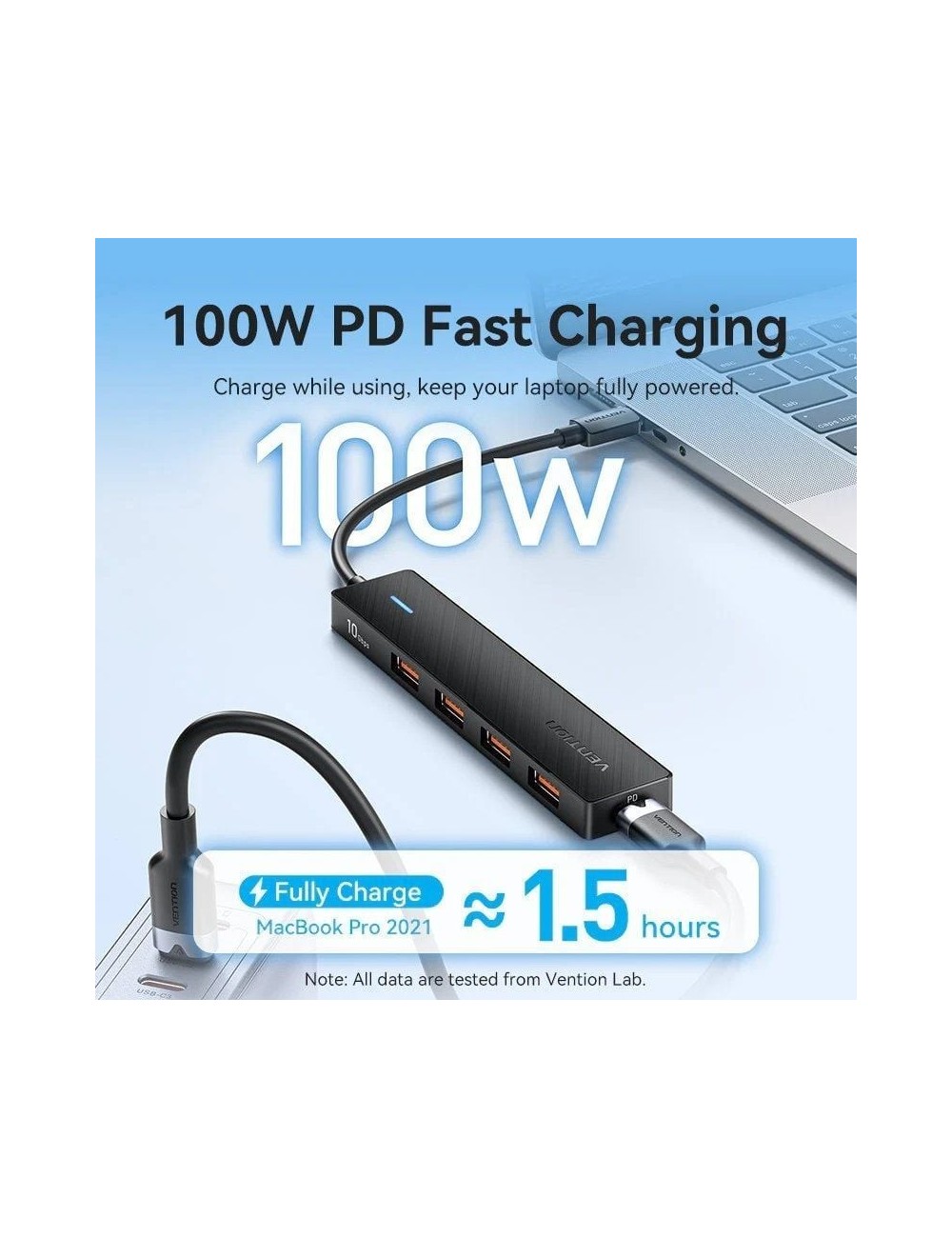 Hub USB Tipo-C 3.2 Vention CKCBB/ 4xUSB/ 1xUSB Tipo-C PD