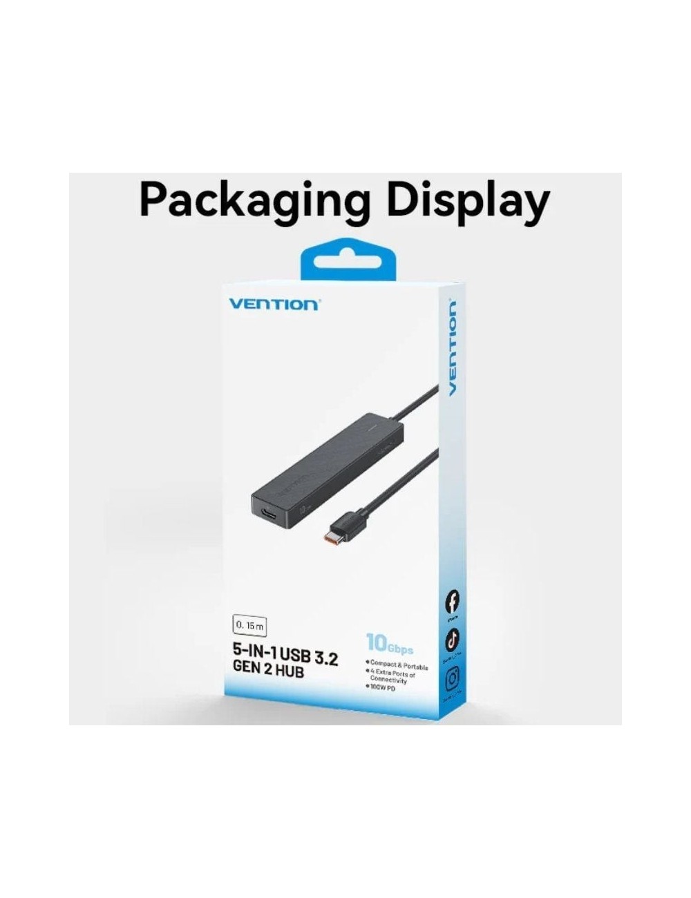 Hub USB Tipo-C 3.2 Vention CKCBB/ 4xUSB/ 1xUSB Tipo-C PD