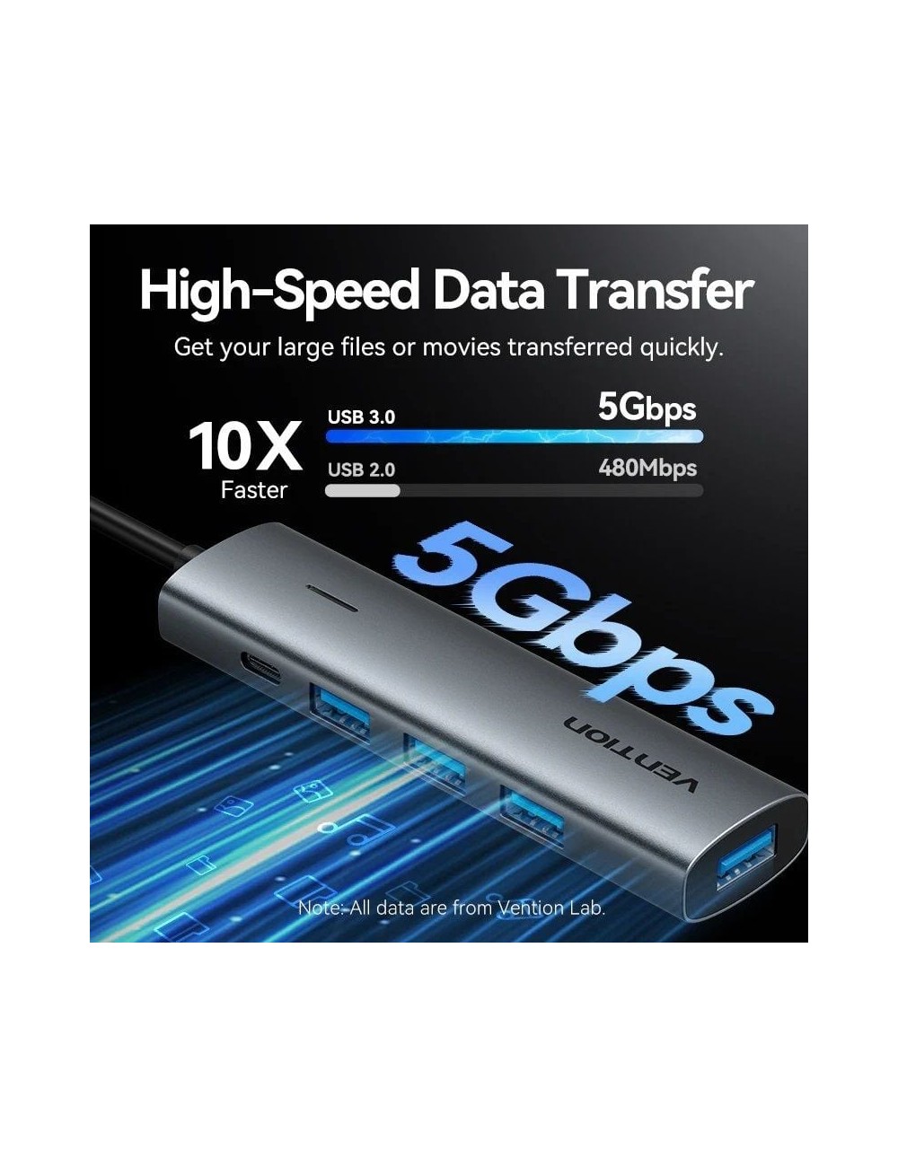 Hub USB Tipo-C 3.0 Vention TGZHB/ 3xUSB/ 1xUSB Tipo-C PD/ Gris