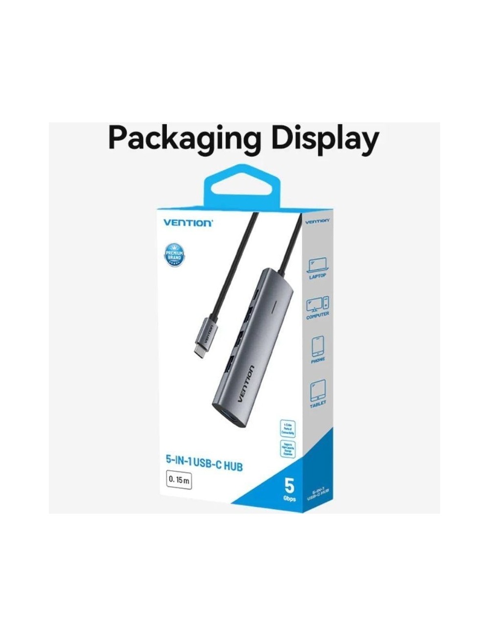Hub USB Tipo-C 3.0 Vention TGZHB/ 3xUSB/ 1xUSB Tipo-C PD/ Gris