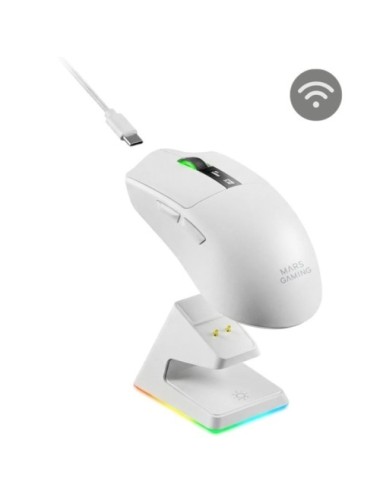 Ratón Gaming Inalámbrico Mars Gaming MMW-Elite/ Batería Recargable/ Hasta 20000 DPI/ Blanco