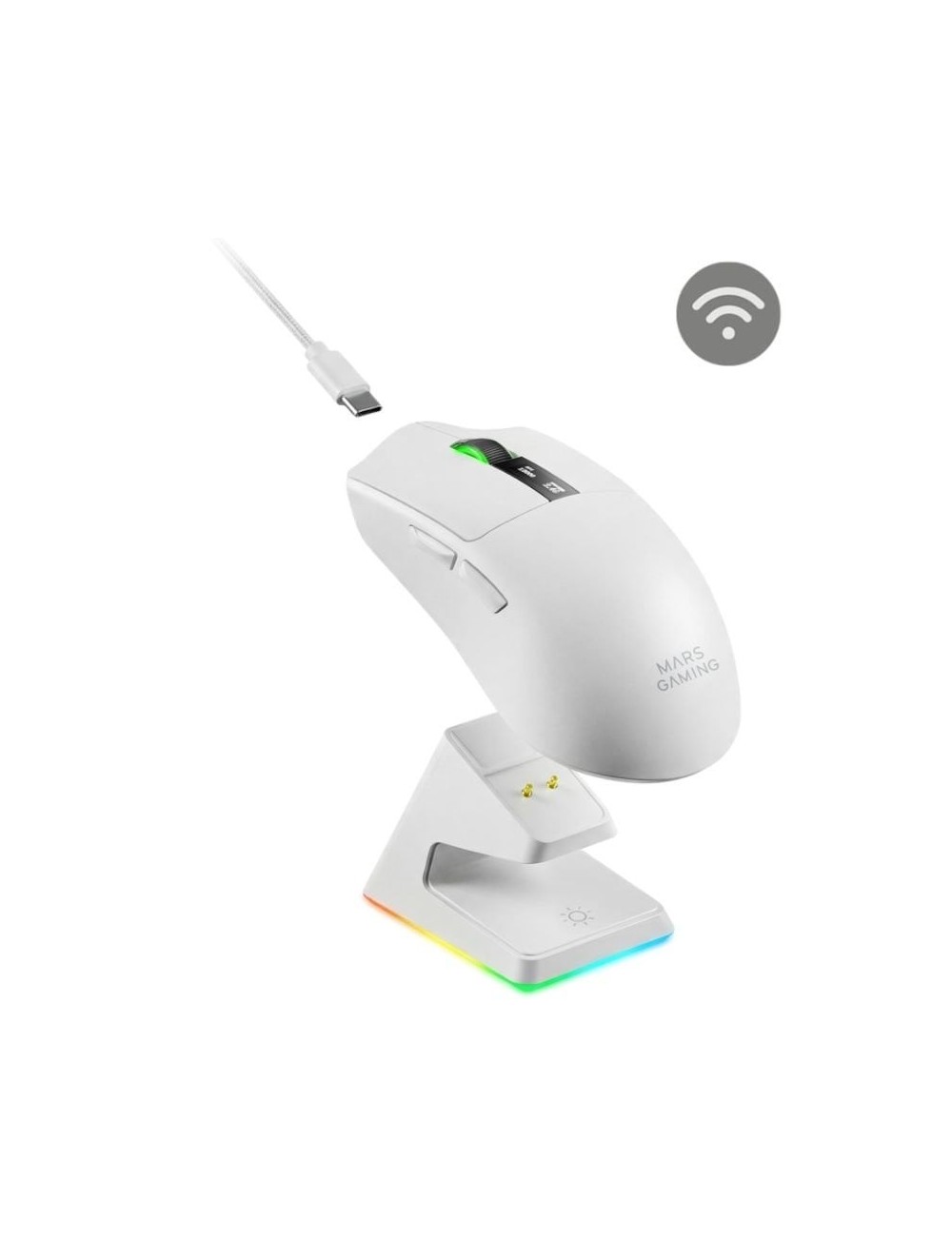 Ratón Gaming Inalámbrico Mars Gaming MMW-Elite/ Batería Recargable/ Hasta 20000 DPI/ Blanco