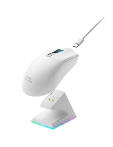 Ratón Gaming Inalámbrico Mars Gaming MMW-Elite/ Batería Recargable/ Hasta 20000 DPI/ Blanco