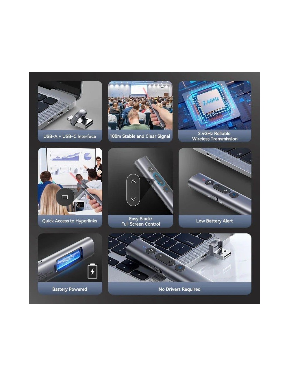 Presentador Inalámbrico Vention KQIH0/ 2.4GHz/ Gris