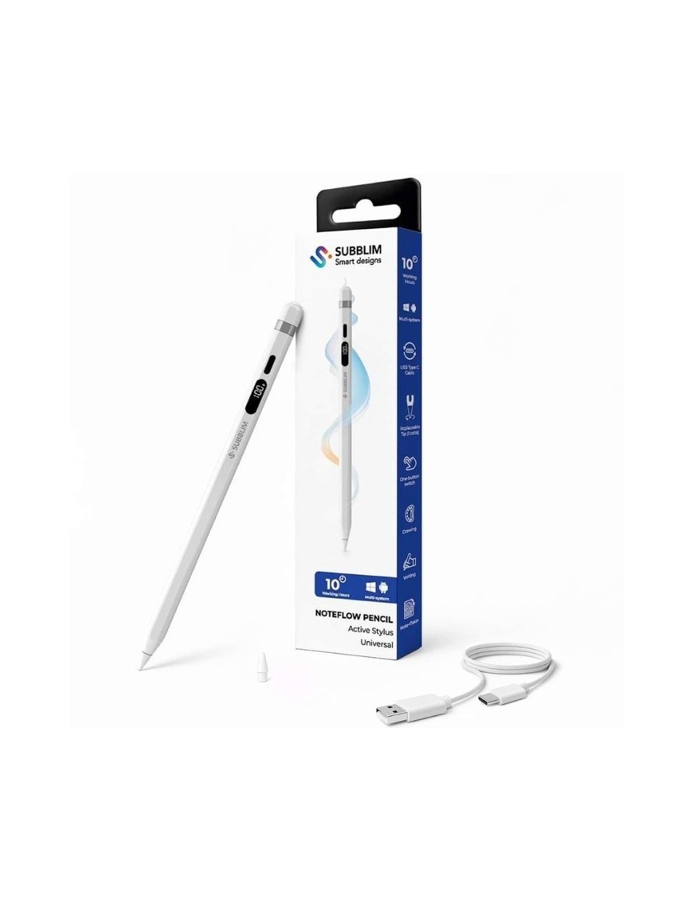 Lápiz Electrónico Subblim NoteFlow Pen para Android y Windows/ Blanco