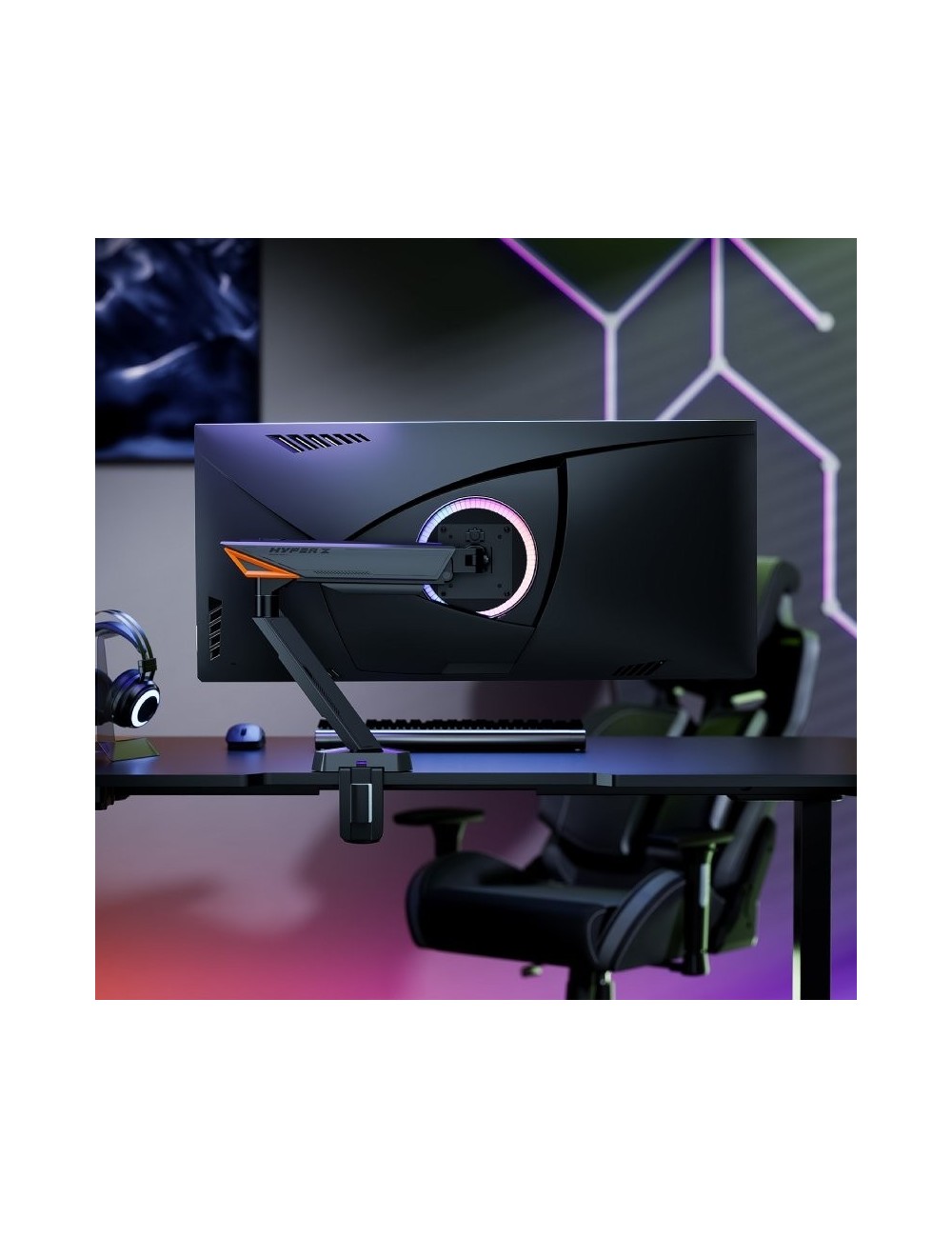 Soporte de Mesa Gaming para Monitor Aisens DT49TSRRGB-347/ Giratorio/ Inclinable/ hasta 16kg/ con Iluminación RGB
