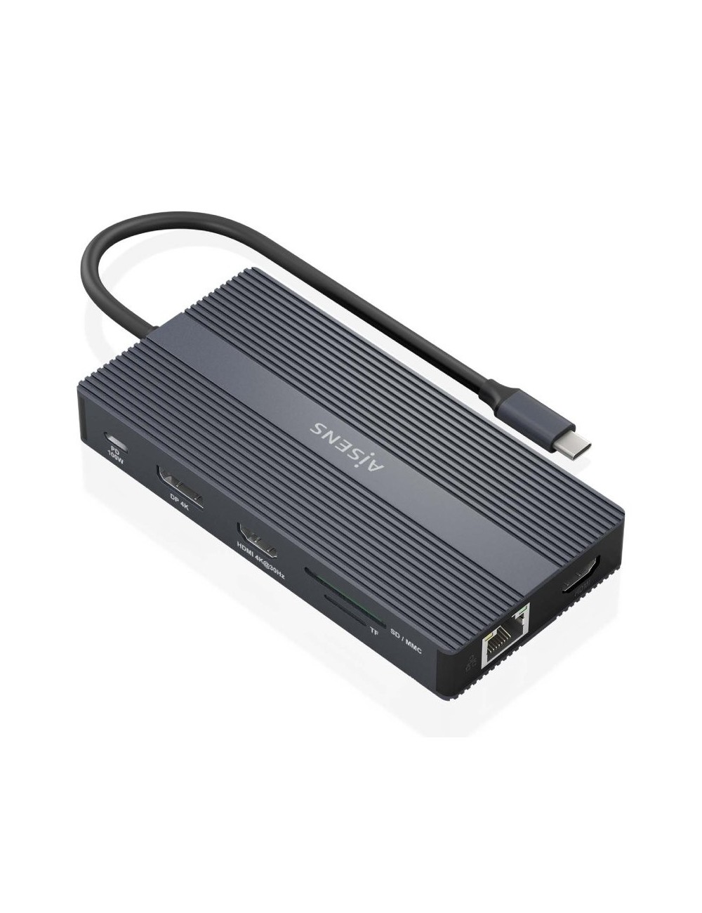 Docking USB Tipo-C Aisens ASUC-12P017-GR/ 2xHDMI 4K/ 4xUSB/ 1xUSB Tipo-C/ 1xRJ45/ 1xDisplayPort/ 1xLector Tarjetas/ 1xUSB Tipo-C