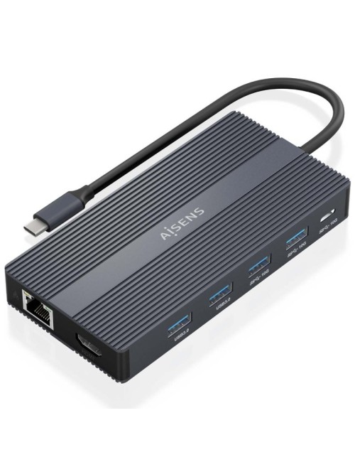 Docking USB Tipo-C Aisens ASUC-12P017-GR/ 2xHDMI 4K/ 4xUSB/ 1xUSB Tipo-C/ 1xRJ45/ 1xDisplayPort/ 1xLector Tarjetas/ 1xUSB Tipo-C