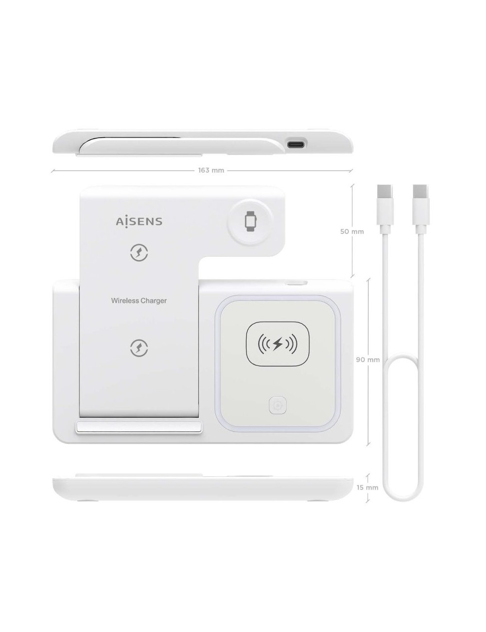 Base de carga Inalámbrica Aisens ASCH-15W3WC044-W/ 15W