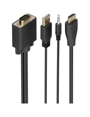 Cable Conversor Aisens A122-1014 SVGA Macho - USB Macho - Jack Macho/ HDMI Macho/ 1.5m/ Negro