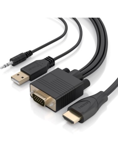 Cable Conversor Aisens A122-1014 SVGA Macho - USB Macho - Jack Macho/ HDMI Macho/ 1.5m/ Negro