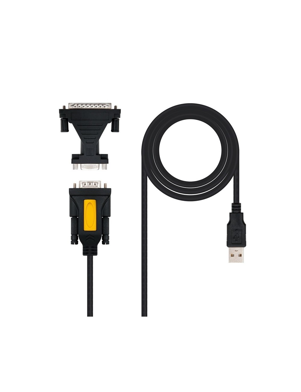 ADAPTADOR NANOCABLE-USB A SERIE-TIPO A M-RS32 DB9M   DB25 M-1.8M(10.03002)