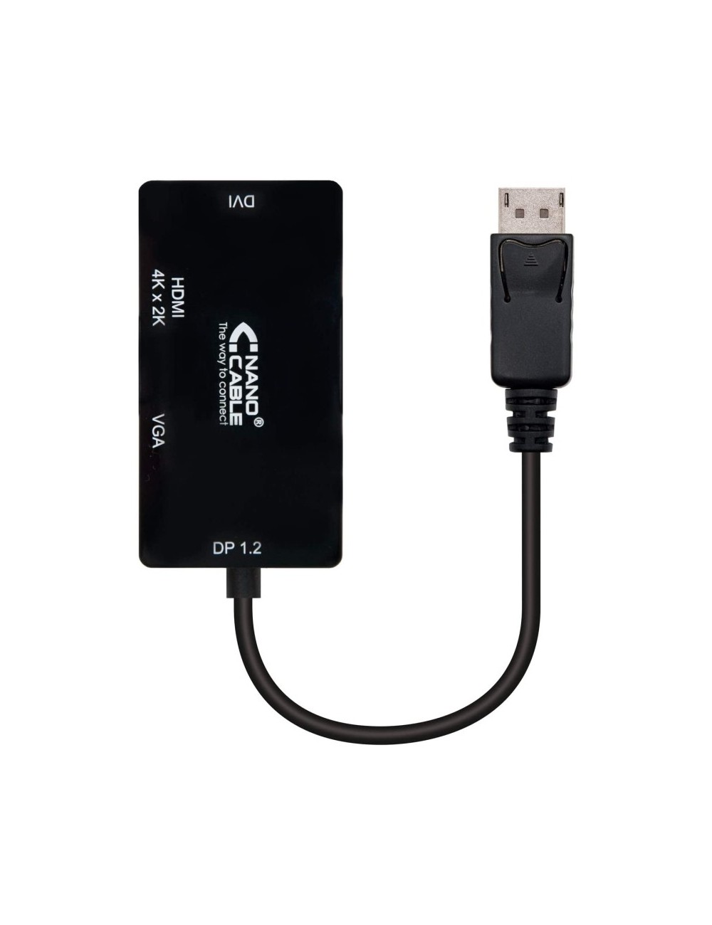 Cable Conversor Nanocable 10.16.3301-BK/ Displayport Macho - VGA Hembra/ DVI Hembra/ HDMI Hembra/ 15cm/ Negro