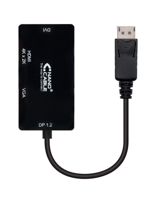 Cable Conversor Nanocable 10.16.3301-BK/ Displayport Macho - VGA Hembra/ DVI Hembra/ HDMI Hembra/ 15cm/ Negro