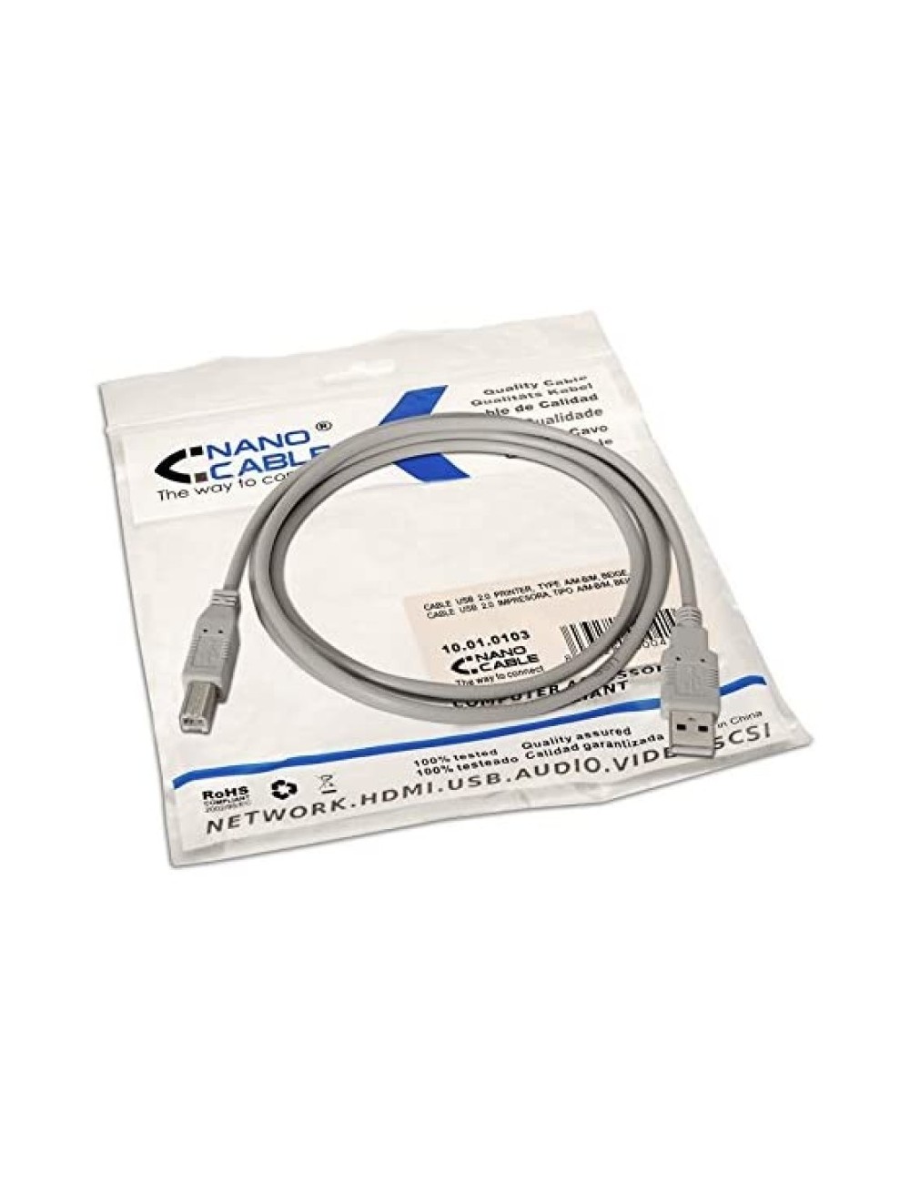 Cable USB 2.0 Impresora Nanocable 10.01.0103/ USB Tipo-B Macho - USB Macho/ 1.8m/ Beige
