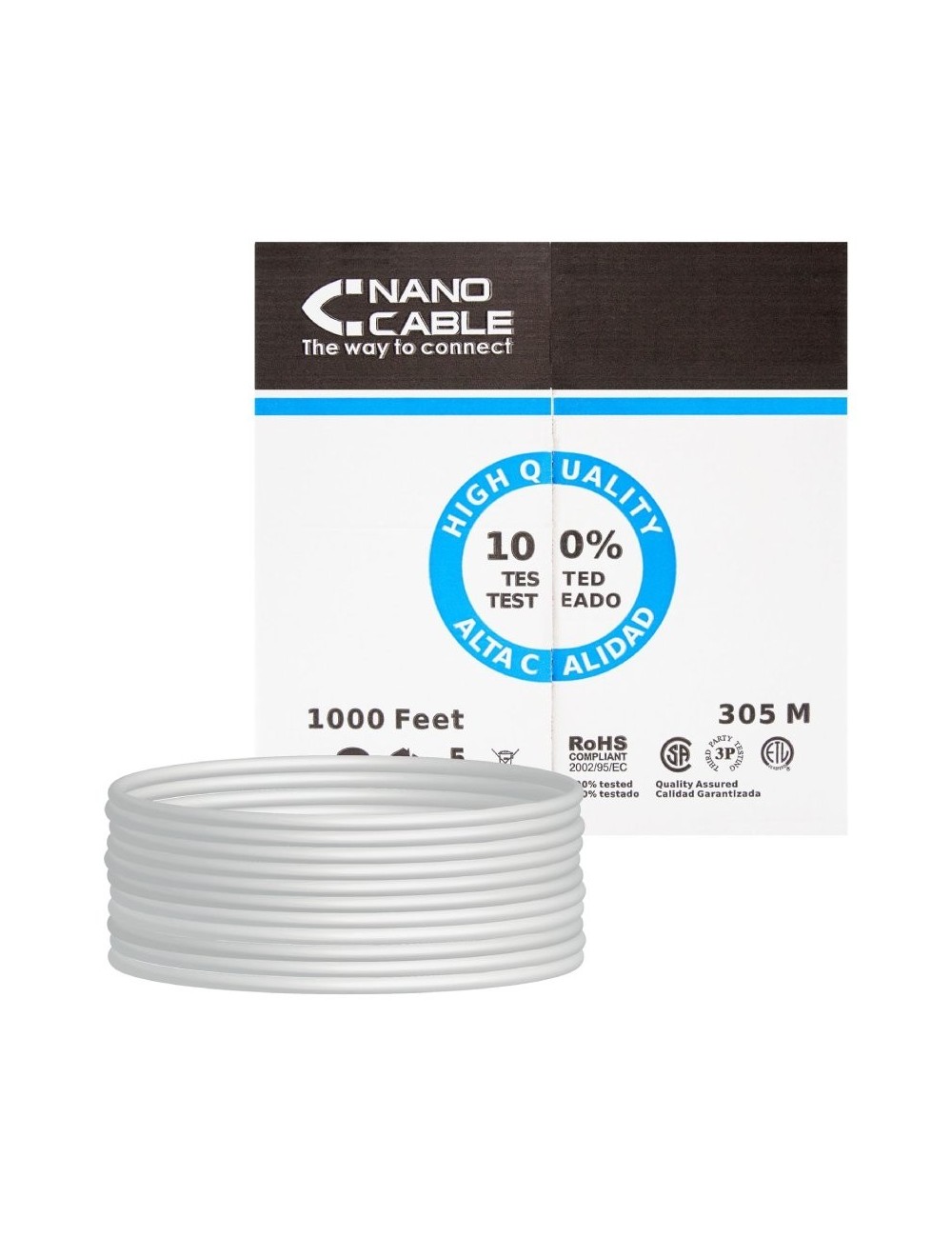 Bobina de Cable RJ45 UTP Nanocable 10.20.0304-FLEX Cat.5e/ 305m/ Gris