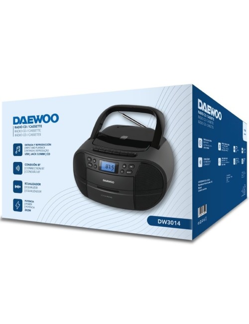 Radio CD Daewoo DW3014/ 4W/ a Pilas/ con Cable/ Negro
