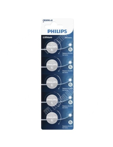 Pack de 5 Pilas de Botón Philips CR2016P5/01B Lithium/ 3V