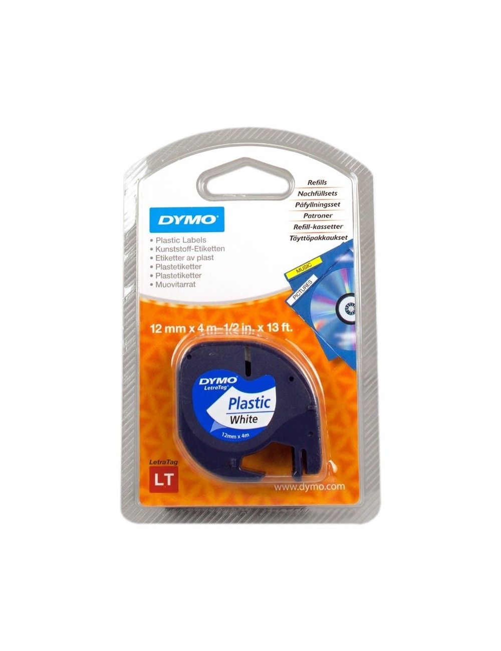 Cinta Rotuladora Adhesiva de Plástico Dymo 91221/ para Letratag/ 12mm x 4m/ Negra-Blanca