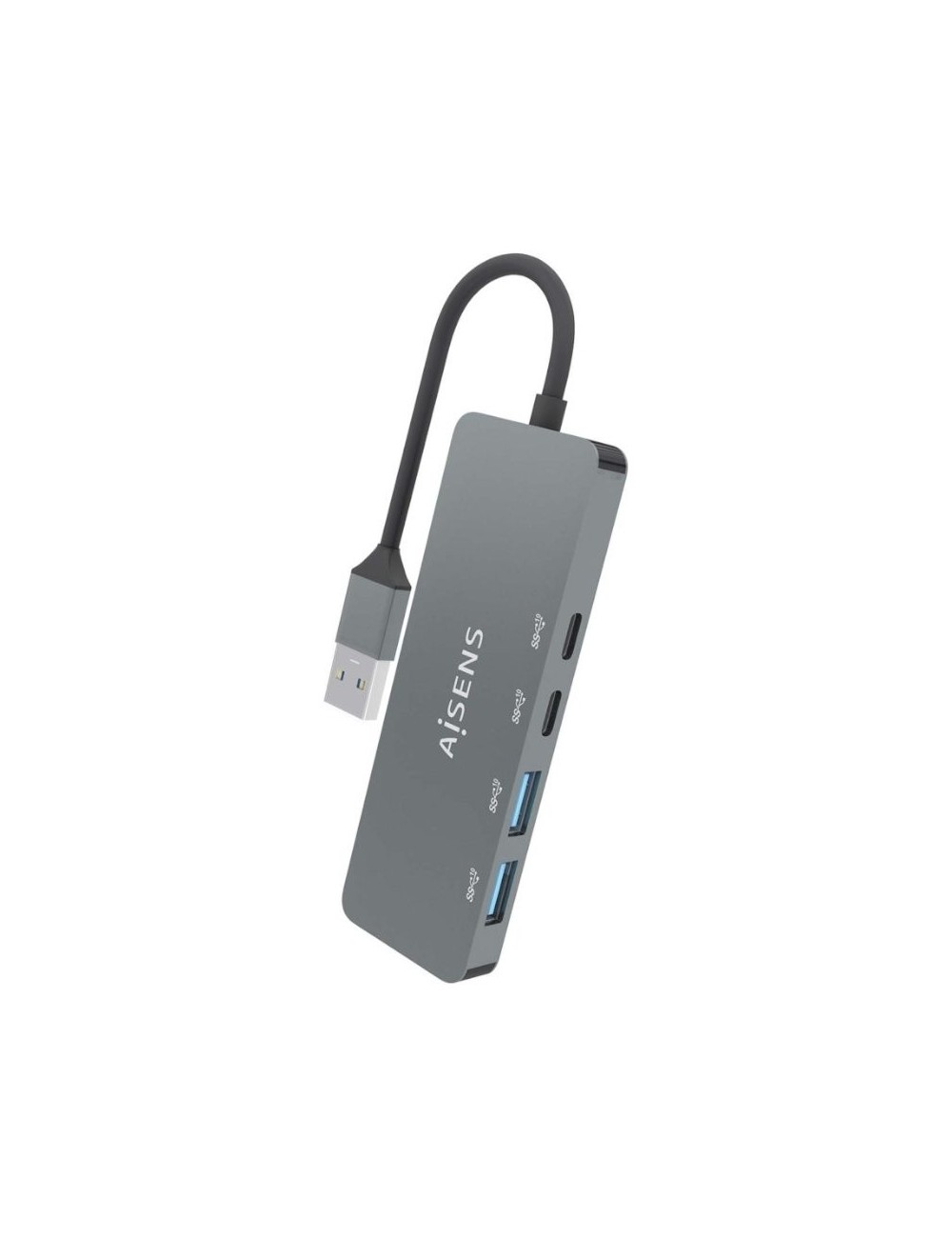 Hub USB 3.2 Aisens A106-0696/ 2xUSB/ 2xUSB Tipo-C/ Gris