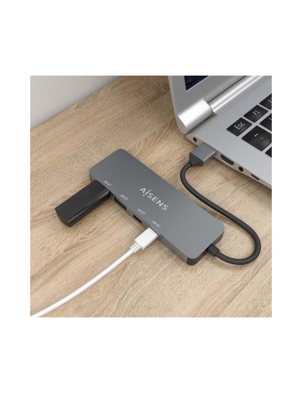 Hub USB 3.2 Aisens A106-0696/ 2xUSB/ 2xUSB Tipo-C/ Gris