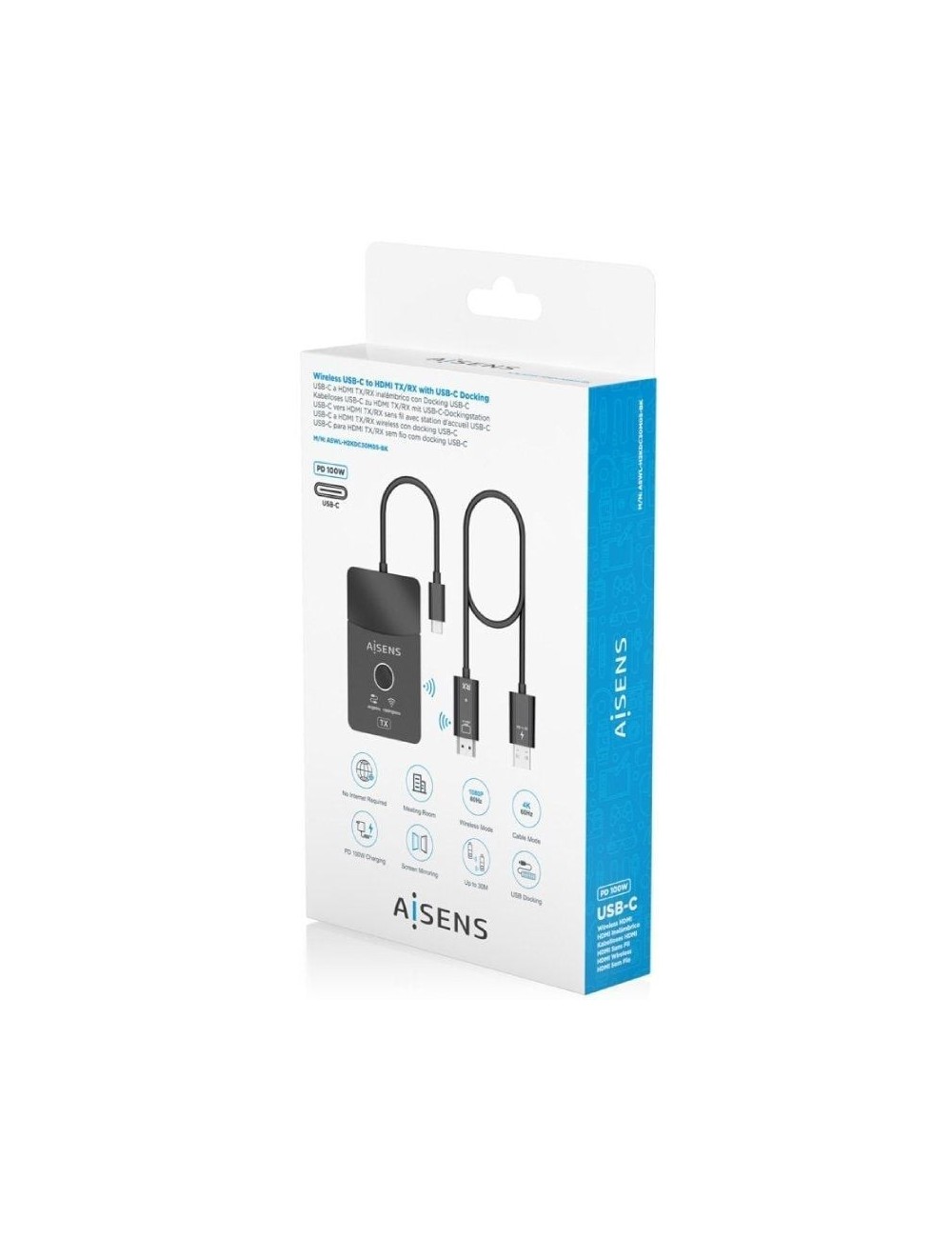 Adaptador/Transmisor de vídeo inalámbrico USB Tipo-C - HDMI Aisens ASWL-H2KDC30M05-BK/ 100W