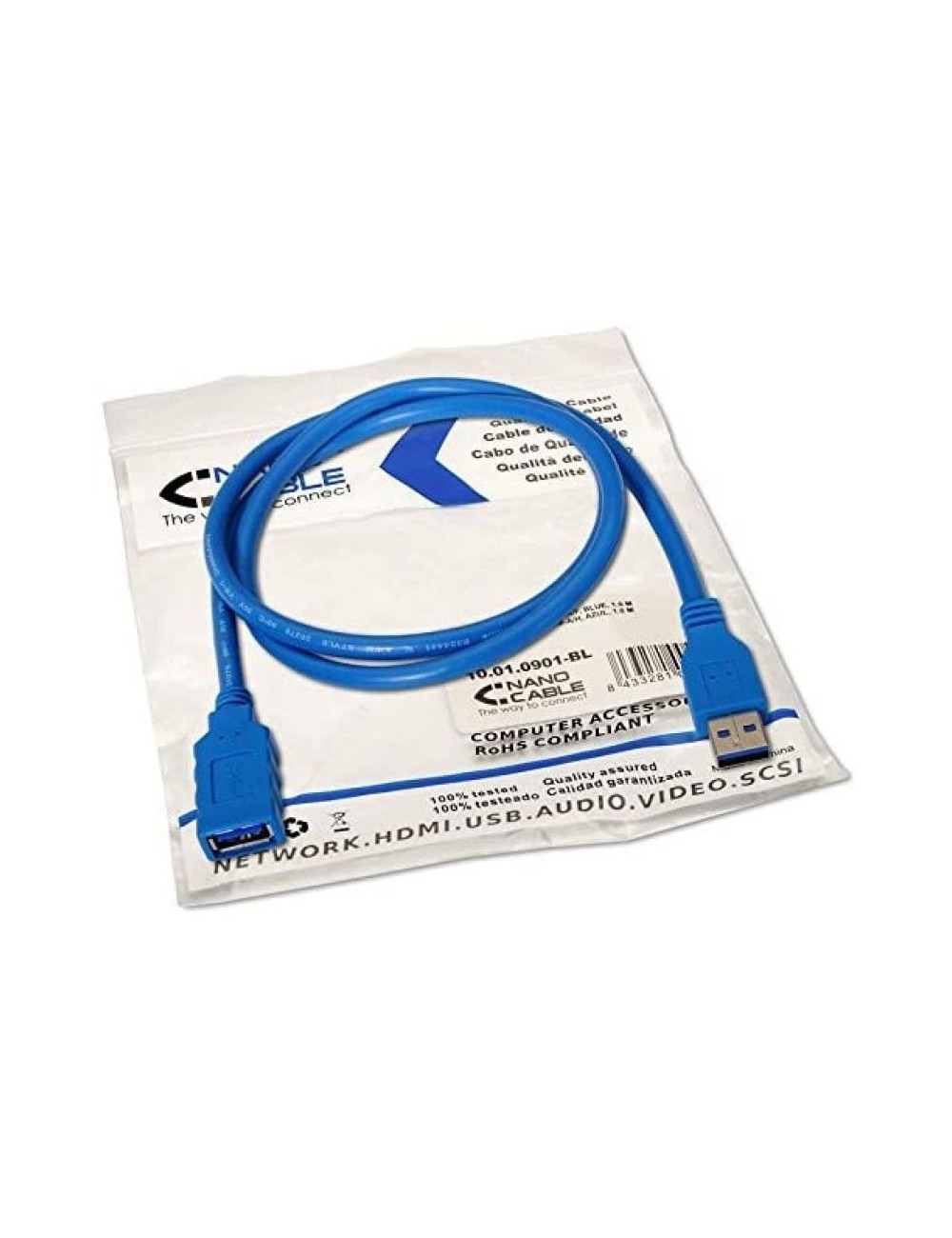 Cable Alargador USB 3.0 Nanocable 10.01.0901/ USB Macho - USB Hembra/ 1m/ Azul
