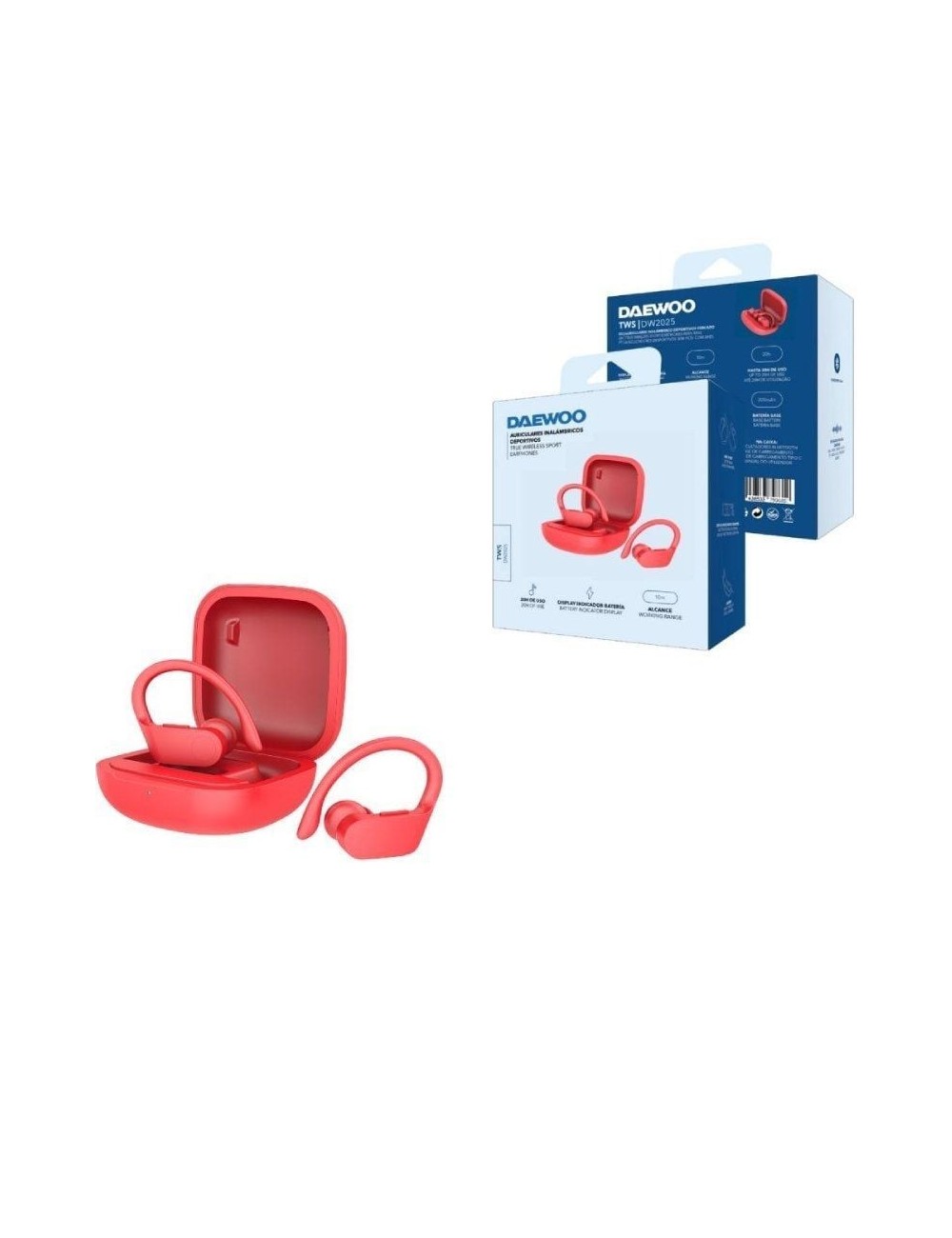 Auriculares Deportivos Bluetooth Daewoo DW2025 con estuche de carga/ Autonomía 5h/ Rojos