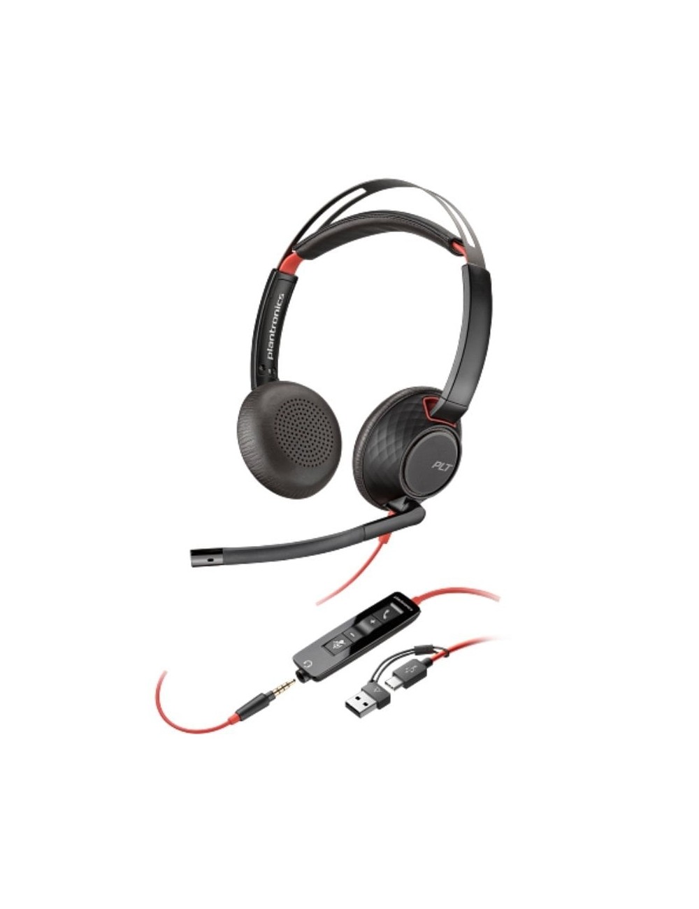 Auriculares Poly Blackwire 5220 + Adaptador USB-C/A/ con Micrófono/ Jack 3.5mm/ Negro