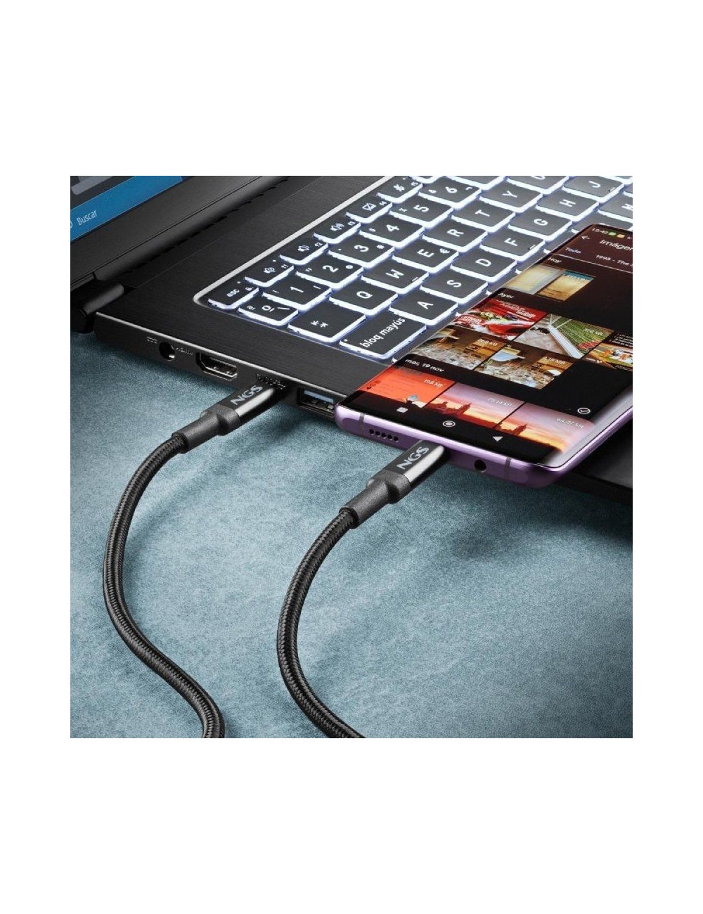 Cable USB 4.0 Tipo-C NGS KNOT/ USB Tipo-C Macho - USB Tipo-C Macho/ Hasta 240W/ 40Gbps/ 2m/ Negro