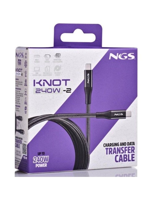 Cable USB 4.0 Tipo-C NGS KNOT/ USB Tipo-C Macho - USB Tipo-C Macho/ Hasta 240W/ 40Gbps/ 2m/ Negro