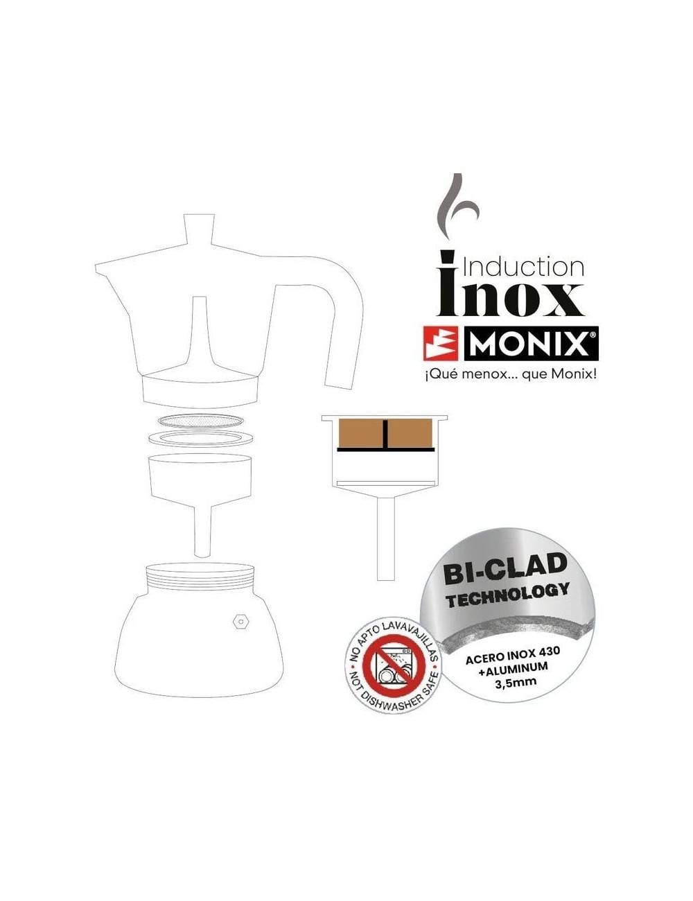 Cafetera Italiana Monix Induction Inox M863106/ 6 Tazas/ Roja