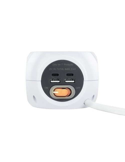 Regleta Nanocable 10.37.0001/ 3 Tomas de corriente/ 2 USB - 2 USB Tipo-C/ Cable 1.4m/ Blanca