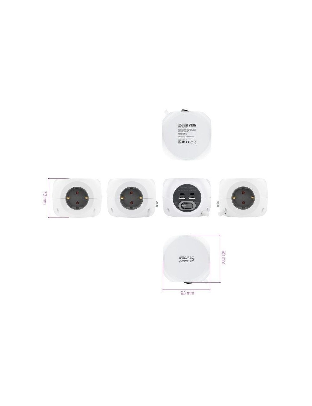 Regleta Nanocable 10.37.0001/ 3 Tomas de corriente/ 2 USB - 2 USB Tipo-C/ Cable 1.4m/ Blanca