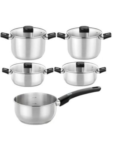 Pack Batería de Cocina Elite Monix M240002/ Cazo Ø14cm/ Ollas Ø20 - 24cm/ Cacerolas Ø20 - 24cm/ Acero Inoxidable/ Apta para Indu