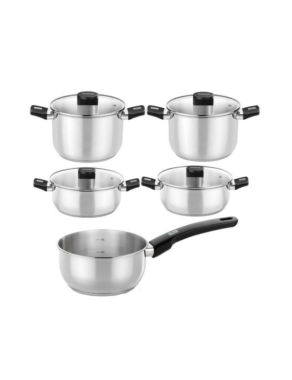 Pack Batería de Cocina Elite Monix M240002/ Cazo Ø14cm/ Ollas Ø20 - 24cm/ Cacerolas Ø20 - 24cm/ Acero Inoxidable/ Apta para Indu