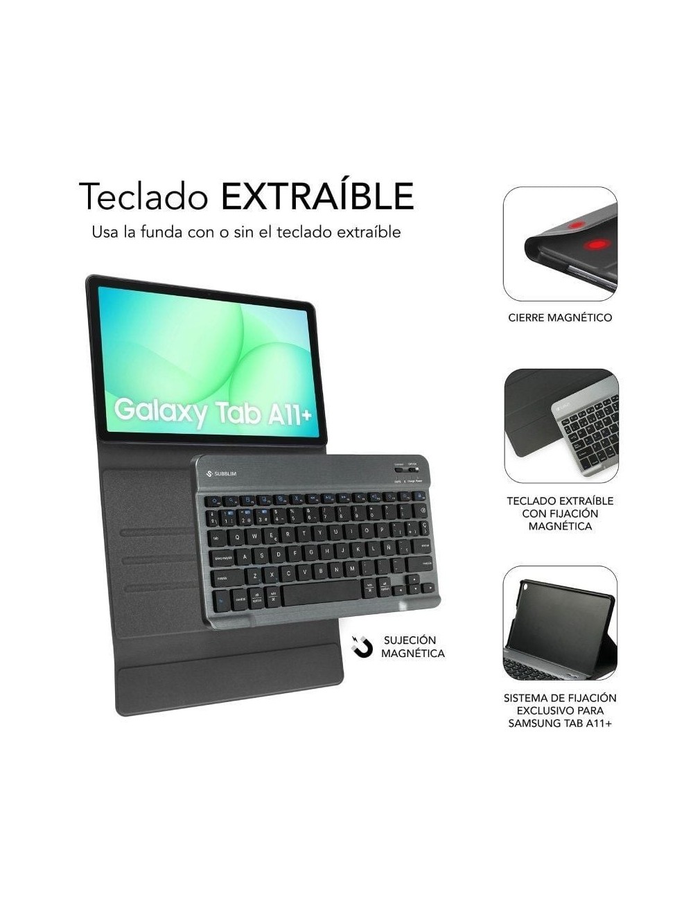 Funda con Teclado Subblim KeyTab Pro BT para Tablets Samsung Galaxy A11+/ Negra