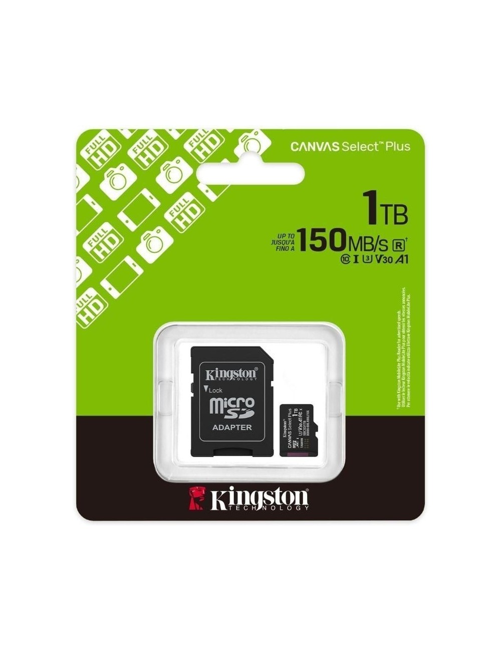 Tarjeta de Memoria Kingston CANVAS Select Plus 1TB microSD XC con Adaptador/ Clase 10/ 150MBs