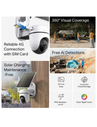 Cámara de Videovigilancia TP-Link Tapo TC90G KIT/ Visión Nocturna/ Control desde APP/ Incluye Panel Solar
