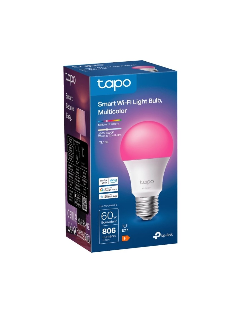 Bombilla Inteligente TP-Link Tapo TL13E/ Casquillo E27/ 8.3W/ 806 Lúmenes/ 2500 - 6500K/ Pack 2