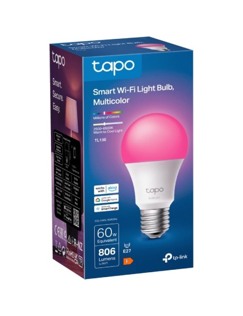 Bombilla Inteligente TP-Link Tapo TL13E/ Casquillo E27/ 8.3W/ 806 Lúmenes/ 2500 - 6500K/ Pack 2