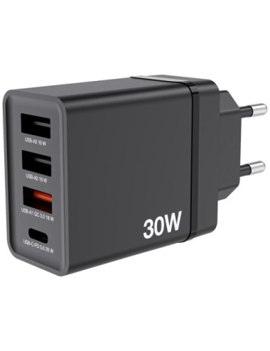 Cargador de Pared GaN Verbatim CHR-30EU/ 1xUSB Tipo-C/ 3xUSB/ 30W