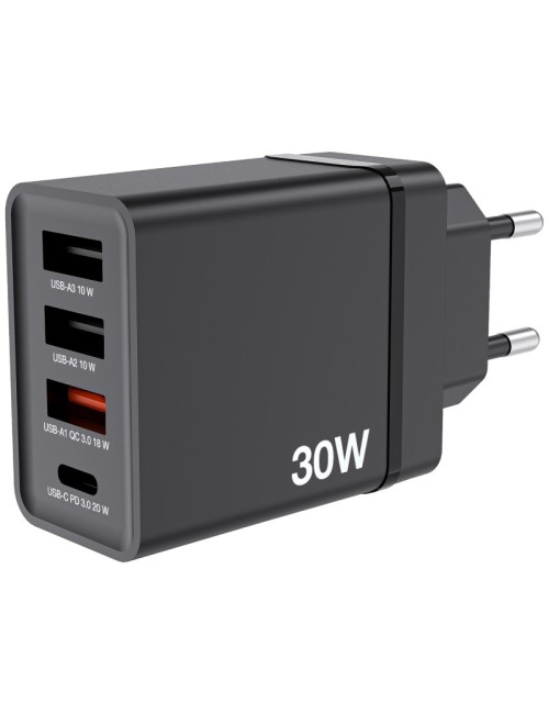 Cargador de Pared GaN Verbatim CHR-30EU/ 1xUSB Tipo-C/ 3xUSB/ 30W