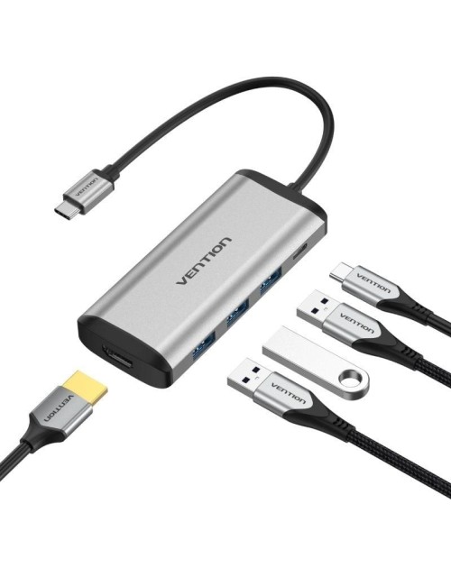 Docking USB Tipo-C Vention CNBHB/ 1xHDMI 4K/ 3xUSB/ 1xUSB Tipo-C PD/ Gris
