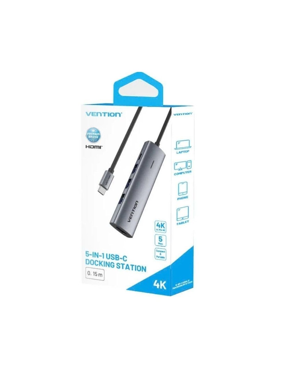 Docking USB Tipo-C Vention TGGHB/ 3xUSB/ 1xHDMI 4K/ 1xUSB Tipo-C PD/ Gris
