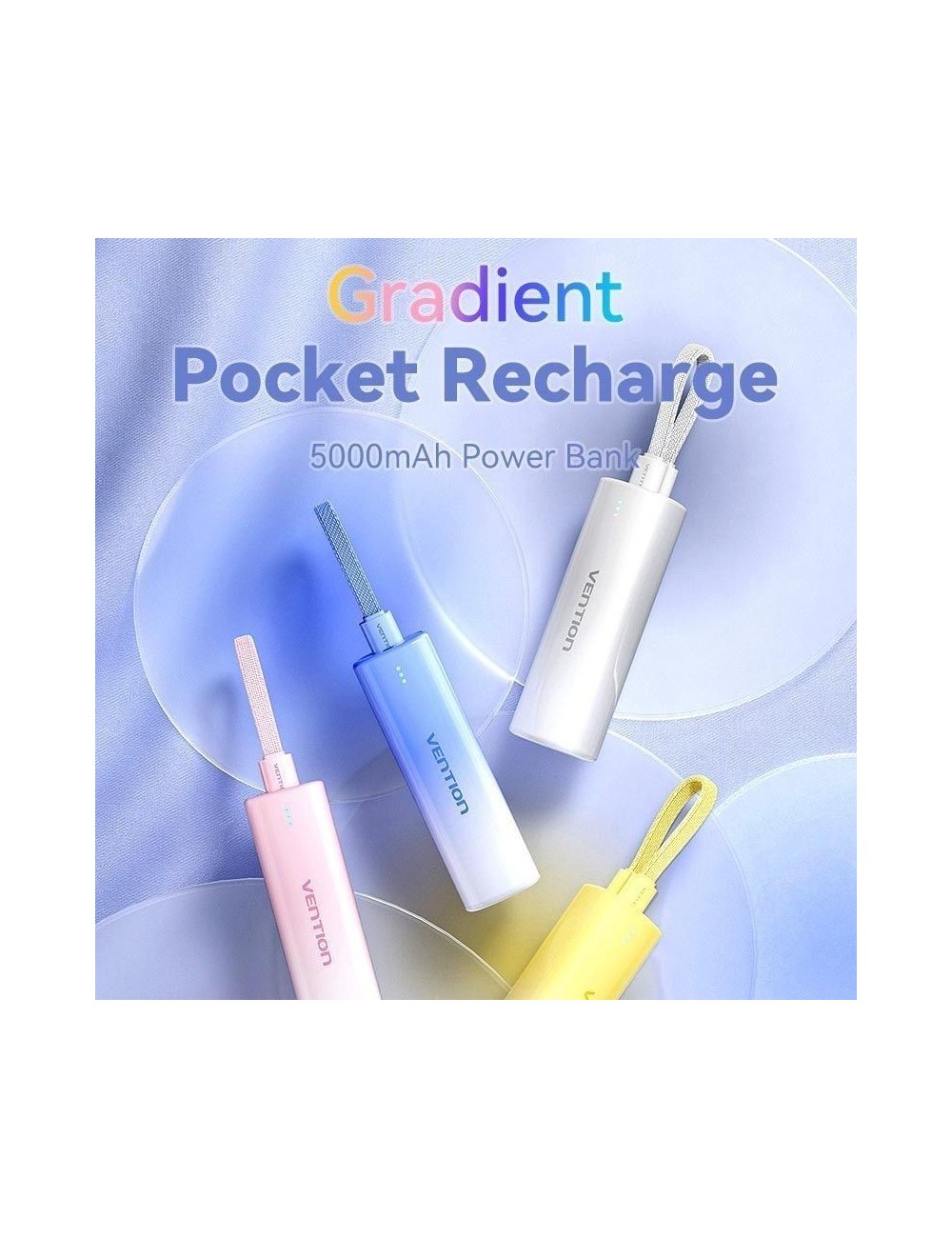 Powerbank 5000mAh Vention FHWJ0/ 20W/ Dorado/ Incluye Cable USB Tipo-C y Lightning