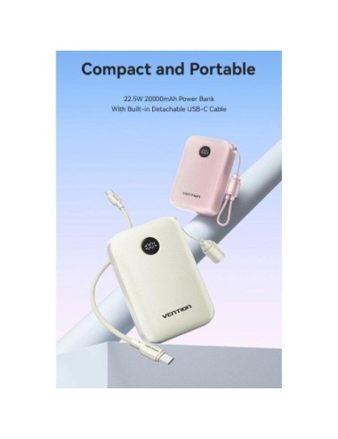 Powerbank 20000mAh Vention FKBB0-C/ 22.5W/ Negra/ Incluye Cable USB Tipo-C