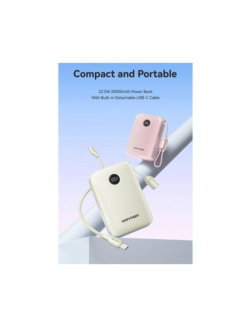 Powerbank 20000mAh Vention FKBB0-C/ 22.5W/ Negra/ Incluye Cable USB Tipo-C
