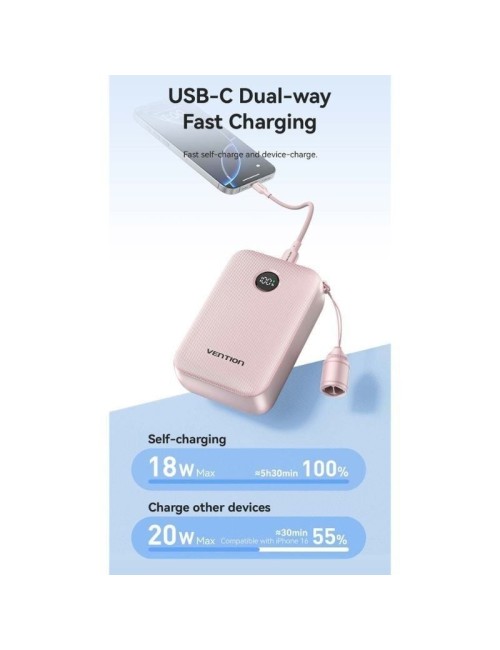 Powerbank 20000mAh Vention FKBB0-C/ 22.5W/ Negra/ Incluye Cable USB Tipo-C
